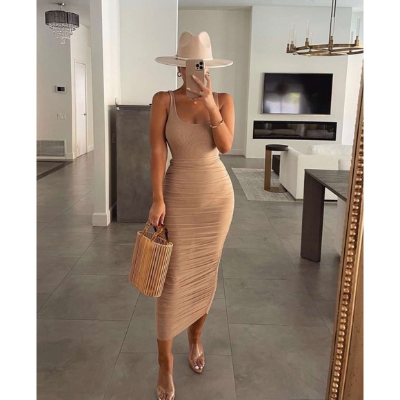 Jluxlabel Nude Beige Ruched Mesh Skirt - Picture 3 of 13